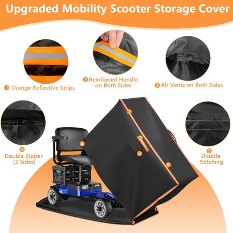 Custom Fit Waterproof Cover For SuperHandy Tugger Mobility Scooter GUO133-FBA features double zippers and reflective strips.
