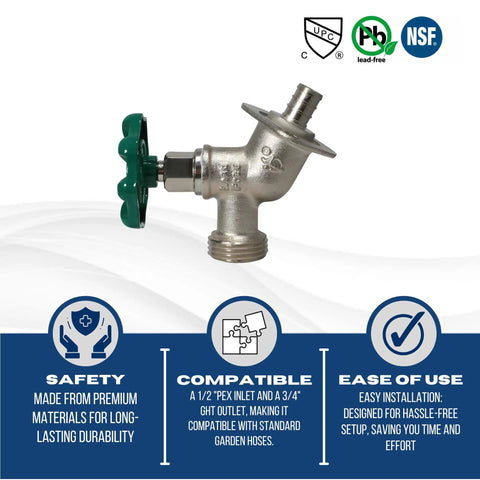 Half Inch PEX to Three Quarter Inch GHT Sillcocks Brass Crimp Fittings for Garden Hose Threaded Connection PEX B Compatible