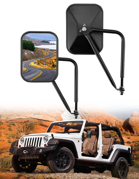 Pair Of Doorless Side Mirrors For Wrangler YJ TJ JK JKU JL JLU Gladiator JT 1987 To 2026 Anti Shake Wide Vision Easy Install