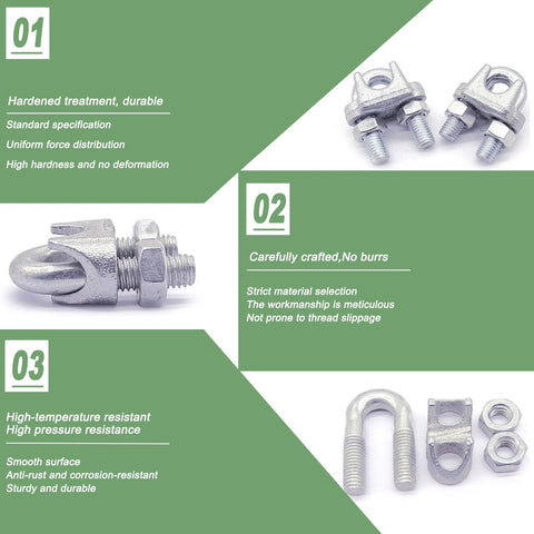 200-piece set of silver zinc‑plated wire rope clamps and U-bolt cable clips (5/16 in / M8) for heavy‑duty use