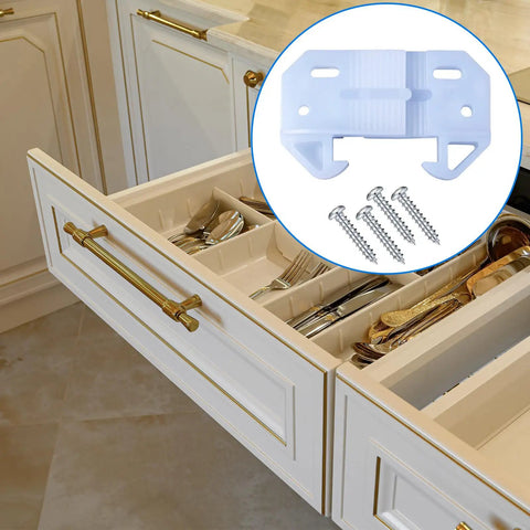 Quick Install White Drawer Guide Replacement Tracks With Screw Kit Adjustable One To One Half Inch No Sweat Hardware For Vintage Dressers Smooth Glide DIY Renovation Fix in kitchen drawer with utensils and screws