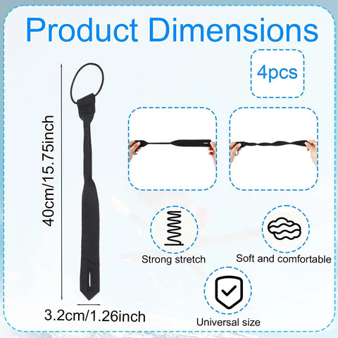 Adjustable Ski Glove Leash For Winter Sports 40x3.2cm elastic straps, black, showing dimensions and stretch properties