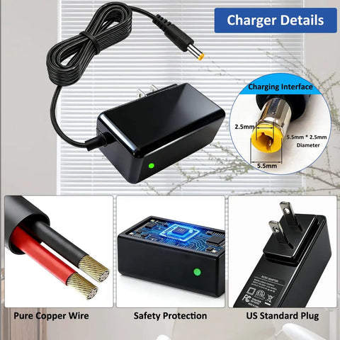 12V Replacement Charger For Recital 61 And 88 Key Digital Pianos showing power adapter, cable, and plug details