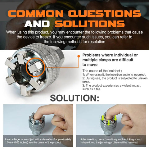 Adjustable Universal Socket Wrench With Three Eighths Inch Drive troubleshooting guide with solutions for jamming issues.