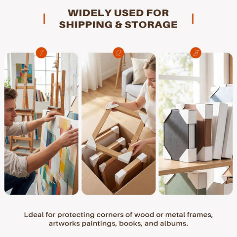 Top Shelf Adjustable Cardboard Corner Protectors Badass Edge Guards For Picture Frames Heavy Duty Shipping Supplies Reusable Painting Storage Boards Fits All Standard Profiles in use for shipping and storage.