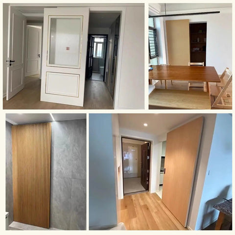 Solid Concealed Sliding Barn Door Hardware Kit With Ridiculously Smooth Soft Close Mechanism And Totally Invisible Trackless Design For 24 To 60 Inch Doors To Kick Back In Style At Your Digs, featured in modern interior settings.