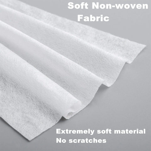 Monitor wipe sheets: white soft non-woven fabric; close-up view showing multiple disposable screen-cleaning wipes
