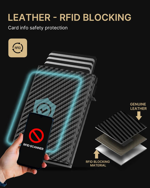 Pop Up Aluminum Card Wallet With RFID Blocking, Slim Minimalist Front Pocket Carry showcasing RFID protection layers and material
