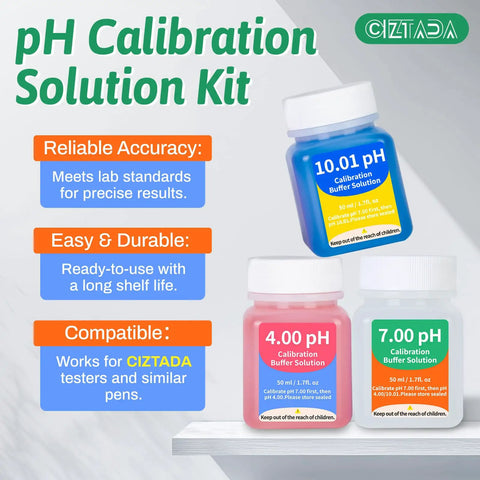 pH Calibration Solution Kit Four 50 mL Bottles With Buffers 7.00 4.00 And 10.01 For pH Meter Calibration Easy Immersion No Fuss Accurate Readings For Lab Or Home