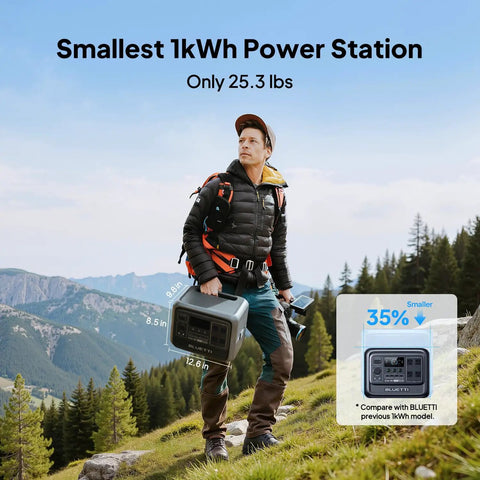 Man hiking with Elite 100 V2 Solar Generator Kit With 200W Panel Included Ships Separately in mountainous terrain