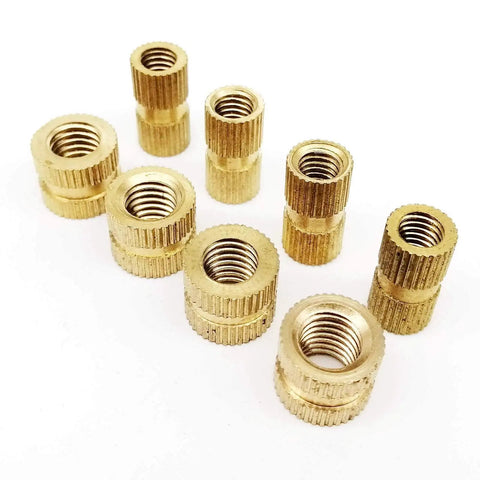 Top Rated Solid Brass Metric Thread Insert Nuts Set Includes M2 To M10 Knurl Nutserts, showcasing knurled brass inserts for heavy-duty use.