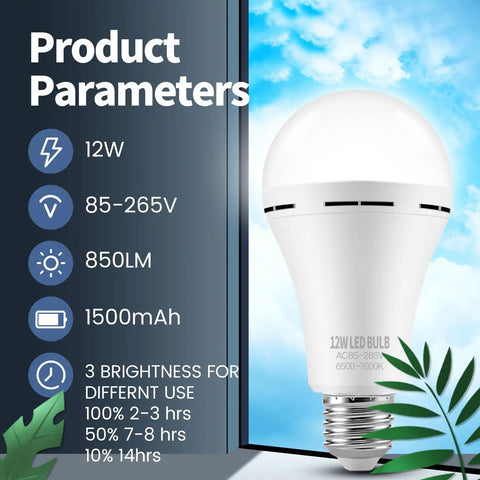 Emergency Rechargeable LED Light Bulb With Hook For Home And Travel Stays Lit During Outages 12W 1200mAh Battery 60W Equiv