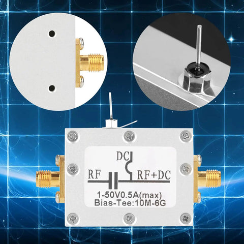 Two Pack Broadband Bias Tee Module 10 MHz To 6 GHz RF Microwave Coaxial Bias For Low Noise Amplifier Applications, close-up detail.