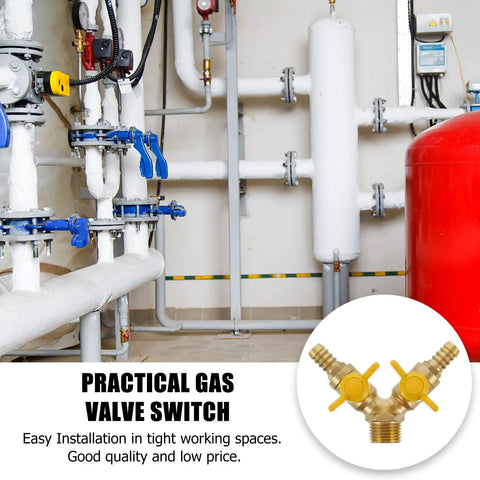 Hardened Brass Three Way Ball Valve With Dual Handles Quick Connect Y Pattern Body For Gas And Pneumatic Systems Built Tough With Rock Solid Seals No Sweat Operation Guaranteed in plumbing setup.
