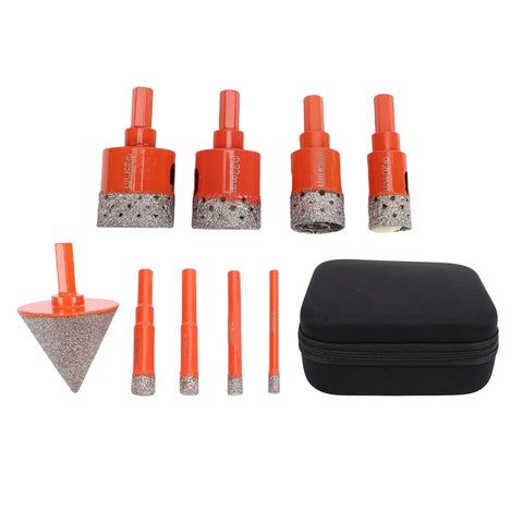 Solid 8 Piece Hole Saw Kit With Porous Vacuum Brazed Design For Tile Ceramic Glass Granite Marble Drilling Sizes 6 To 35mm Plus 2 Inch Chamfer Bit Tool, kit in case