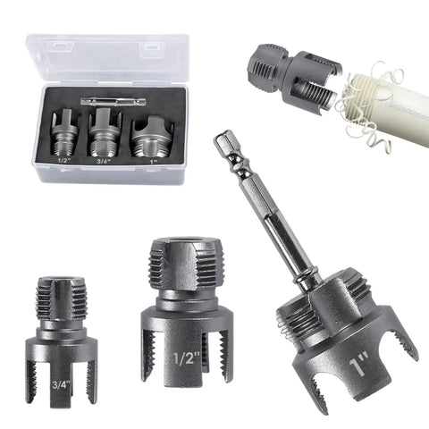 Must Have PVC Pipe Threader Tool Set With 65mm Hex Shank For Quick DIY Fixes 1/2 Inch 3/4 Inch And 1 Inch NPT Internal External Threading Heads
