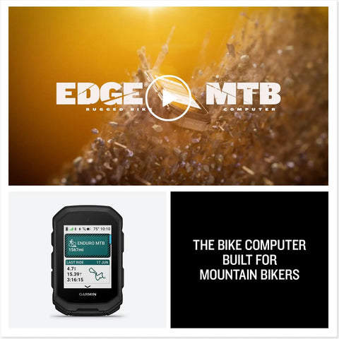 Rugged Mountain Bike GPS Computer With Preloaded Full Color Trail Maps And Advanced Performance Tracking shown with mountain backdrop