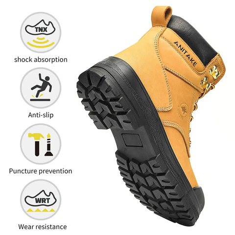 Steel Toe Work Boots For Men 6 Inch Nubuck Leather Electrical Insulation Non Slip Safety Boots with dual density sole