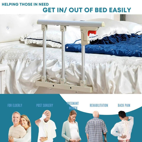Foldable Stainless Steel Bed Rail Guard for Elderly and Disabled next to bed, easy-access grab bar 70x40 cm, white-silver