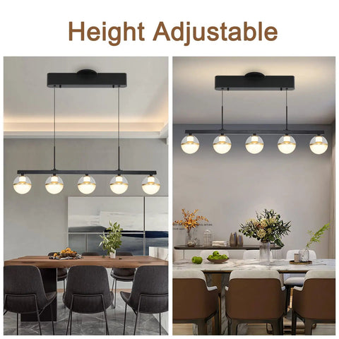 32 Inch Wide Modern LED Kitchen Island Pendant Light Five Light Kit Adjustable Height Dimmable 3000K Warm White Black And Gold Finish Chandeliers For Kitchen Island And Dining Room over dining tables
