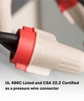Solid As A Rock Tan And Red Wire Connectors For Twenty Two To Eight Gauge Cables Flex Springs close-up on pressure wire connector.