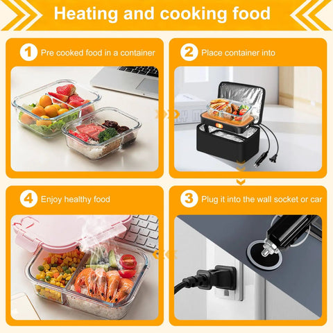 Portable 100W Electric Lunch Box Oven With Fast Heating 3 In 1 Design Car 12V 24V 110V Power Supply Mini Personal Microwave For Travel Office Or Outdoor Use Keeps Food Warm On The Go with cooking steps diagram