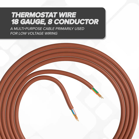 Brown 18 Gauge 8 Conductor Thermostat Wire 50 Ft Solid Copper Low Voltage Cable coiled with exposed copper ends