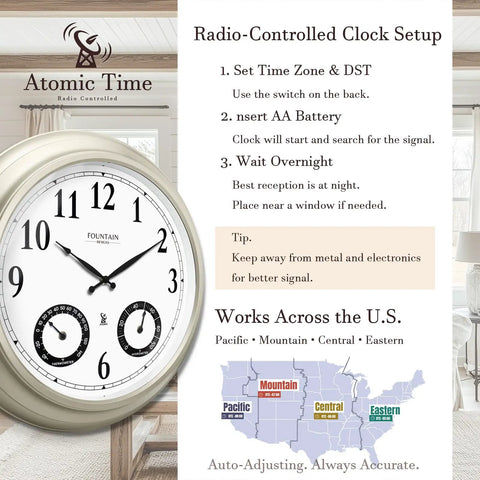 Huge 20 Inch Outdoor Atomic Clock With Thermometer And Hygrometer 3 In 1 Weather Station Large Wall Clock For Living Room Or Patio