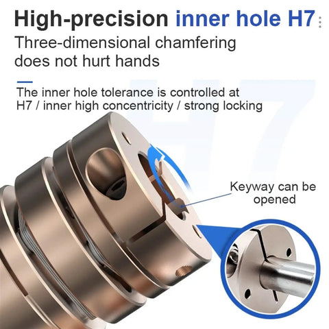 High Precision Aluminum Disc Coupling With Flex Disk Design For Dead Smooth Power Delivery Handles 8mm To 22mm Shafts D32L41mm Industrial Motor Fitment showing inner hole H7 design.