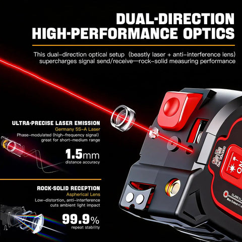 3-in-1 Laser Tape Measure With 196ft Laser Range, 16ft AutoLock Tape, Built-In Level, Type-C Rechargeable, Magnetic Hook, 6 Modes For Construction And DIY Pros, Ultra-Accurate Distances And Quick Measurements dual-direction optics display