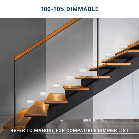 12V Dimmable LED Step Lights For Indoors And Outdoors, aluminum stair deck lighting on modern wooden stairs, IP65, ETL