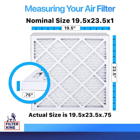 MERV 8 Pleated Air Filter For HVAC Systems 19.5 x 23.5 x 1 Inch Six Pack Actual Size 19.5 x 23.5 x.75 diagram with measurements