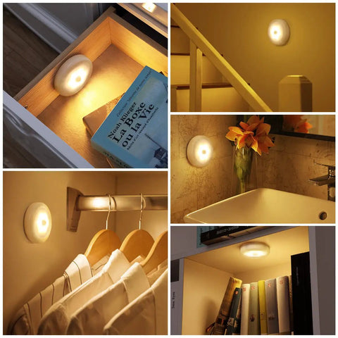 Upgraded 3.15 Inch Wireless Motion Sensor Light Cordless Battery Powered No Wires Needed Stick On LED Night Light in various settings