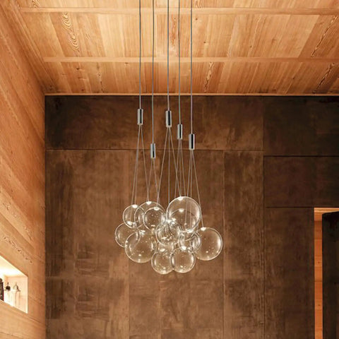 Lit Modern LED Glass Ball Pendant Light Fixture, 3 Light Cluster For Kitchen Island And Dining Room, Chrome Finish displayed