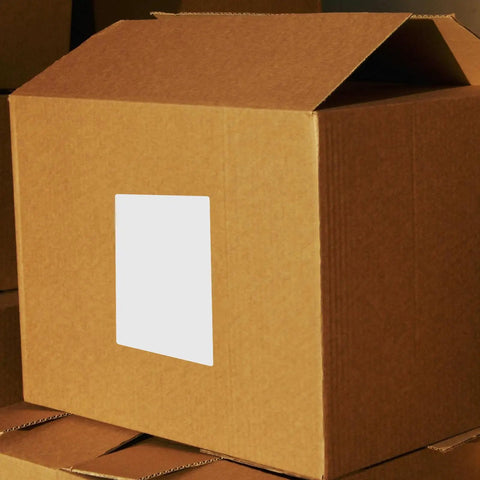 Brown box with visible 4x6 inch synthetic paper label, part of 160 Sheets 4x6 Inch Waterproof Synthetic Paper Shipping Labels With Ample Writing Space For Easy Organization Of Office Supplies Packing And Storage Durable Label Sheets For Home School And Small Biz Use