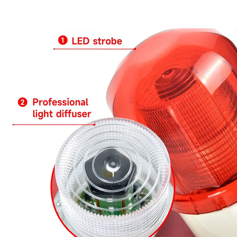 Close-up of LED strobe and light diffuser for Hella Loud Industrial Alarm Siren With Adjustable Volume And 12 Custom Horn Tones For Factories.