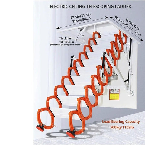Heavy Duty Electric Telescopic Attic Stairs Pull Down Ladder With Smooth Remote Control And Silent Soundproof Door 1102 Lbs shown