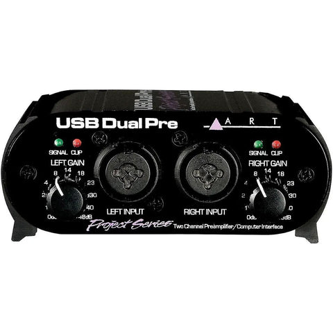 Front view of USB Dual Pre Two Channel Preamplifier And Computer Interface For Home Studio And Portable Recording With USB Bus Power Option.