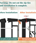 Ultra Wide Baby Gate With Door, Fits 65.4 To 68.1 Inches, installation process showing zip ties before and after cutting