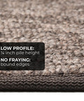 Detail of Skid Resistant Carpet Stair Treads Set Of 15 Pebble Gray 8 Inch By 27 Inch Non Slip Backing showing low profile and bound edges.