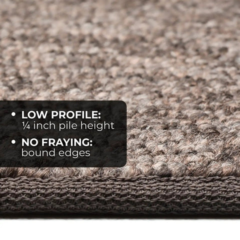Detail of Skid Resistant Carpet Stair Treads Set Of 15 Pebble Gray 8 Inch By 27 Inch Non Slip Backing showing low profile and bound edges.