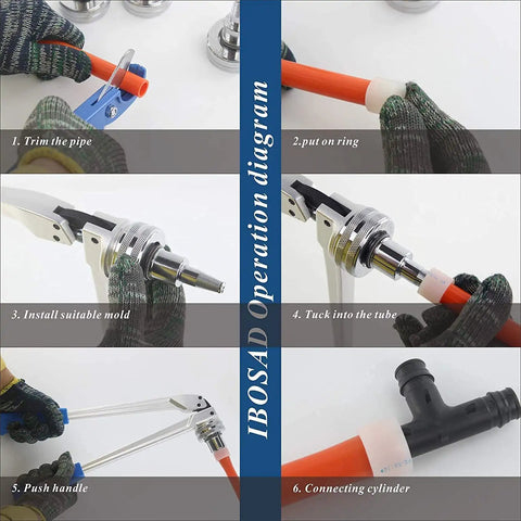 Step-by-step usage of Pro-Grade PEX Pipe Expander Kit with expansion heads for ProPEX ASTM F1960 standard installs.