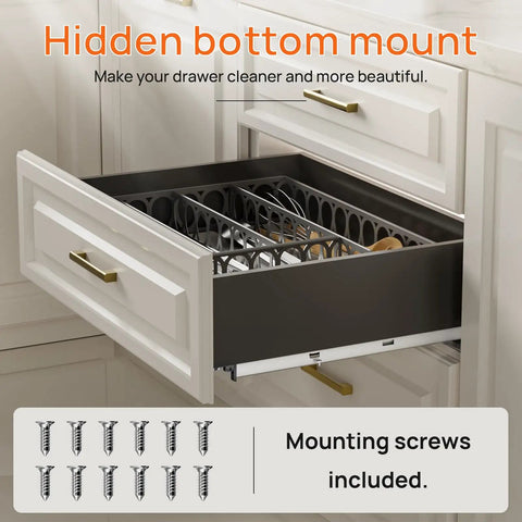 Soft Close Undermount Drawer Slides 12 Inch Full Extension Heavy Duty Workhorse 100 Lbs Capacity Concealed Rails installed in white cabinet drawer