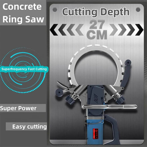 Straight Shooting 8800W Electric Concrete Saw And 270mm Circular Groove Chaser Rig featuring cutting depth of 27 cm.