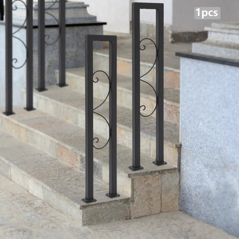 Rock Solid Heavy Duty U Shaped Stair Handrail For Steps Indoor Outdoor Decorative Metal Railing with stylish design on stone steps.