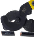 Close-up of Beast Mode Heavy Duty 22 Inch Long Arm Cable Cutter cutting wire, showcasing precision jaws and replaceable blades