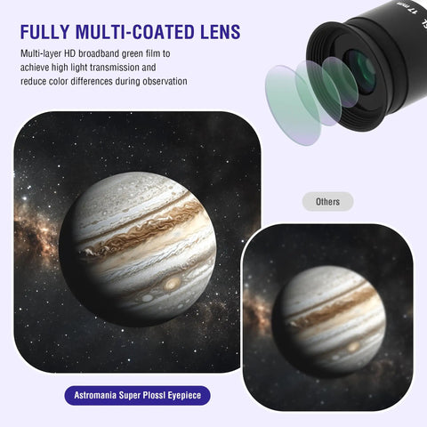 17mm 52 Degree Super Plossl Eyepiece for Telescopes 1.25 Inch Barrel Fully Multi Coated Optics With Filter Thread moon view