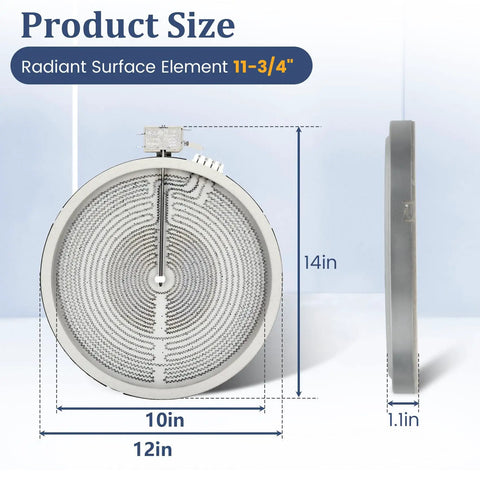 Beefed Up 12 Inch Triple Haliant Radiant Surface Element With Metal Temperature Sensor diagram showing dimensions and design