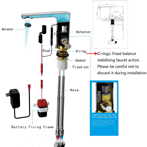 Diagram of All-In-One Touchless Faucet With Polished Chrome Finish, Hands-Free Flow, showing internal components and assembly parts.
