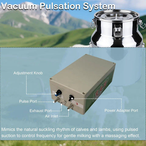 14L Portable Electric Milking Machine For Cows And Goats Rechargeable Vacuum Pump With Adjustable Pulsation System